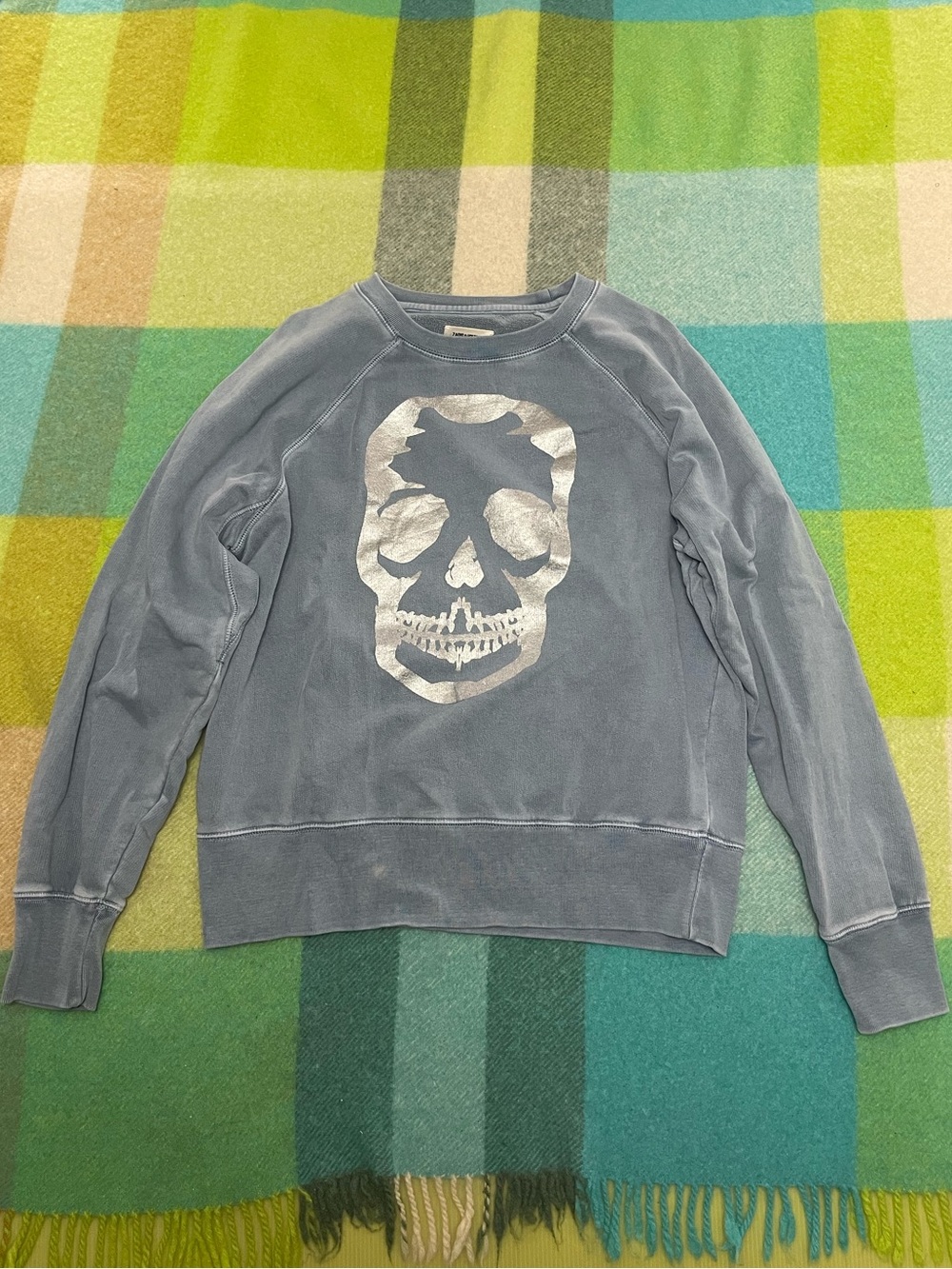 Zadig & Voltaire Skull Foil Bluish Gray Pullover Crewneck Sweatshirt Women’s